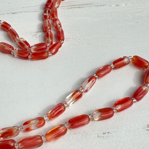 Vintage Red Givre Glass Elongated Beaded Necklace 30” Single Strand - Picture 7 of 16